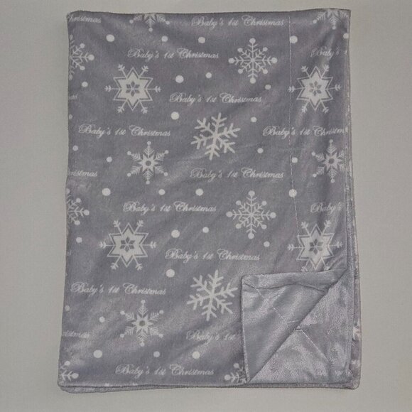 Baby's 1st Christmas Snowflake Gray White Fleece Baby Blanket 30x39 Handmade - Picture 1 of 7